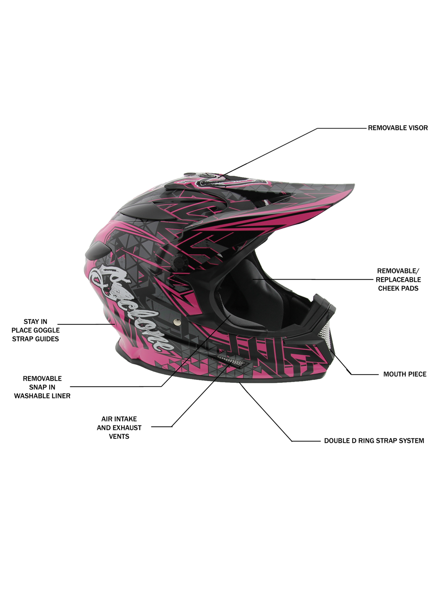 Cyclone ATV MX Motocross Dirt Bike Off-Road Helmet DOT/ECE Approved- Pink